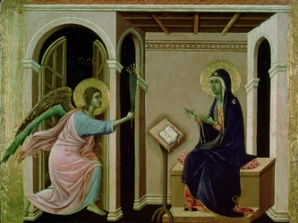Anjo Anunciando a Morte de Nosso Senhor a Maria (tempera no painel)